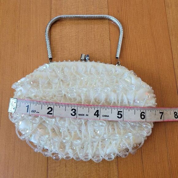 Vintage ivory white beaded mini bag romantic classic americana glam - Picture 8 of 8